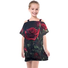 Rose Flower Plant Red Kids  One Piece Chiffon Dress by Ravend