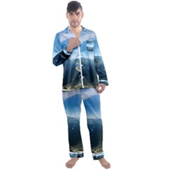 Futuristic City Fantasy Scifi Men s Long Sleeve Satin Pajamas Set by Ravend