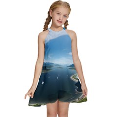 Futuristic City Fantasy Scifi Kids  Halter Collar Waist Tie Chiffon Dress by Ravend