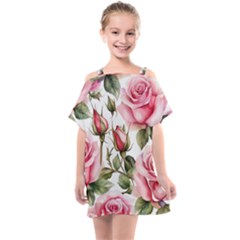 Flower Rose Pink Kids  One Piece Chiffon Dress by Ravend