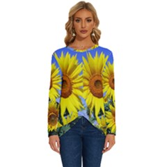 Sunflower Gift Long Sleeve Crew Neck Pullover Top by artworkshop