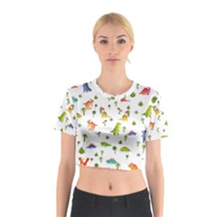 Vector Baby Dino Seamless Pattern Cotton Crop Top by Grandong