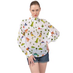 Vector Baby Dino Seamless Pattern High Neck Long Sleeve Chiffon Top by Grandong