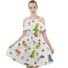 Vector Baby Dino Seamless Pattern Cut Out Shoulders Chiffon Dress by Grandong