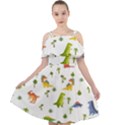 Vector Baby Dino Seamless Pattern Cut Out Shoulders Chiffon Dress View1