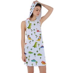 Vector Baby Dino Seamless Pattern Racer Back Hoodie Dress by Grandong