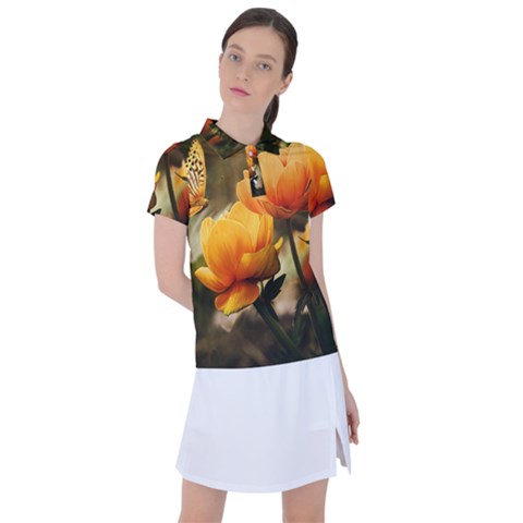 Yellow Butterfly Flower Women s Polo Tee by artworkshop