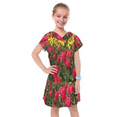 Yellow Pink Red Flowers Kids  Drop Waist Dress by artworkshop