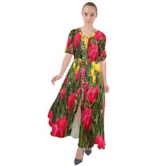 Yellow Pink Red Flowers Waist Tie Boho Maxi Dress by artworkshop