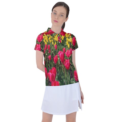 Yellow Pink Red Flowers Women s Polo Tee by artworkshop