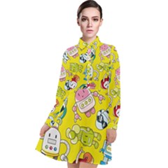 Robot Pattern Long Sleeve Chiffon Shirt Dress by Grandong