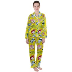 Robot Pattern Women s Long Sleeve Satin Pajamas Set	 by Grandong