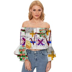 Mathematics Formula Physics School Off Shoulder Flutter Bell Sleeve Top by Grandong