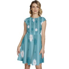 Gardenia Flowers White Blue Cap Sleeve High Waist Dress by Grandong