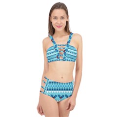 Blue Christmas Vintage Ethnic Seamless Pattern Cage Up Bikini Set by Grandong