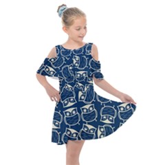 Cute Seamless Owl Background Pattern Kids  Shoulder Cutout Chiffon Dress by Grandong