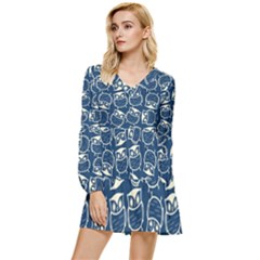 Cute Seamless Owl Background Pattern Tiered Long Sleeve Mini Dress by Grandong