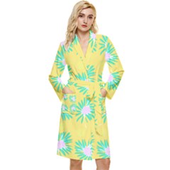 Mazipoodles Bold Daises Yellow Long Sleeve Velvet Robe by Mazipoodles