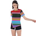 Horizontal Line Colorful Asymmetrical Short Sleeve Sports Tee View1