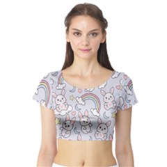 Seamless-pattern-with-cute-rabbit-character Short Sleeve Crop Top by pakminggu