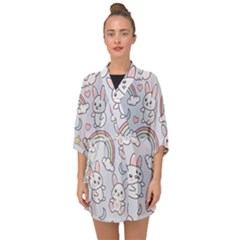 Seamless-pattern-with-cute-rabbit-character Half Sleeve Chiffon Kimono by pakminggu