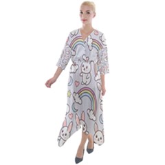 Seamless-pattern-with-cute-rabbit-character Quarter Sleeve Wrap Front Maxi Dress by pakminggu