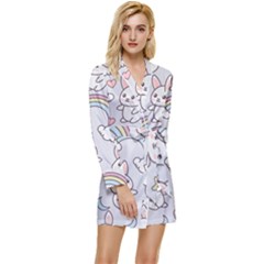 Seamless-pattern-with-cute-rabbit-character Long Sleeve Satin Robe by pakminggu