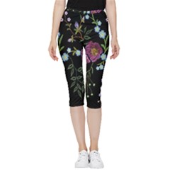 Embroidery-trend-floral-pattern-small-branches-herb-rose Inside Out Lightweight Velour Capri Leggings  by pakminggu