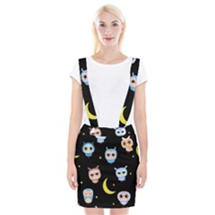 Cute-owl-doodles-with-moon-star-seamless-pattern Braces Suspender Skirt by pakminggu