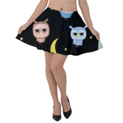 Cute-owl-doodles-with-moon-star-seamless-pattern Velvet Skater Skirt by pakminggu