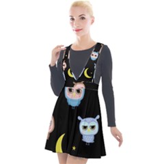 Cute-owl-doodles-with-moon-star-seamless-pattern Plunge Pinafore Velour Dress by pakminggu