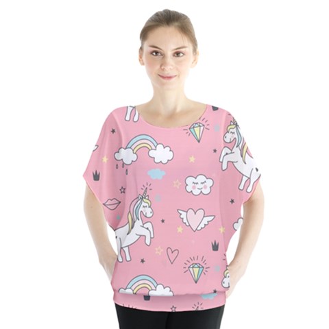 Cute-unicorn-seamless-pattern Batwing Chiffon Blouse by pakminggu