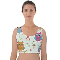 Forest-seamless-pattern-with-cute-owls Velvet Crop Top by pakminggu