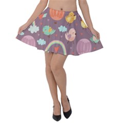 Cute-seamless-pattern-with-doodle-birds-balloons Velvet Skater Skirt by pakminggu