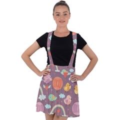 Cute-seamless-pattern-with-doodle-birds-balloons Velvet Suspender Skater Skirt by pakminggu