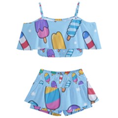 Cute-kawaii-ice-cream-seamless-pattern Kids  Off Shoulder Skirt Bikini by pakminggu