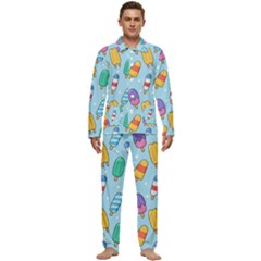 Cute-kawaii-ice-cream-seamless-pattern Men s Long Sleeve Velvet Pocket Pajamas Set by pakminggu