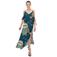 Seamless-pattern-owls-dreaming Maxi Chiffon Cover Up Dress by pakminggu