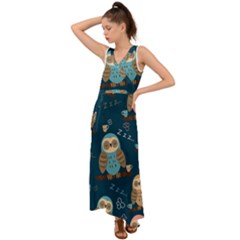 Seamless-pattern-owls-dreaming V-neck Chiffon Maxi Dress by pakminggu