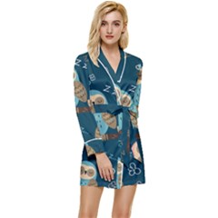 Seamless-pattern-owls-dreaming Long Sleeve Satin Robe by pakminggu