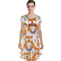 Cute-colorful-owl-cartoon-seamless-pattern Cap Sleeve Nightdress by pakminggu