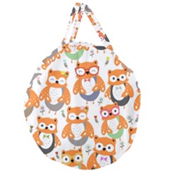 Cute-colorful-owl-cartoon-seamless-pattern Giant Round Zipper Tote by pakminggu