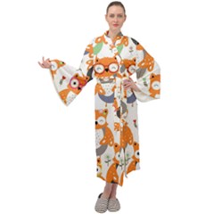 Cute-colorful-owl-cartoon-seamless-pattern Maxi Velvet Kimono by pakminggu