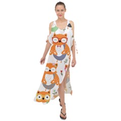 Cute-colorful-owl-cartoon-seamless-pattern Maxi Chiffon Cover Up Dress by pakminggu