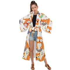 Cute-colorful-owl-cartoon-seamless-pattern Maxi Kimono by pakminggu