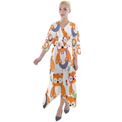 Cute-colorful-owl-cartoon-seamless-pattern Quarter Sleeve Wrap Front Maxi Dress by pakminggu