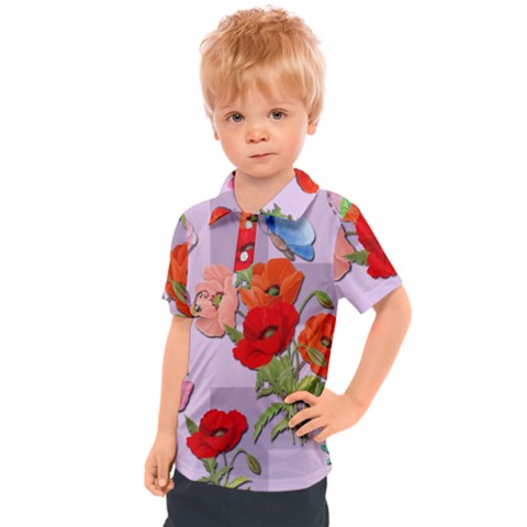 Seamless Pattern With Roses And Butterflies Kids  Polo T-shirt by shoopshirt