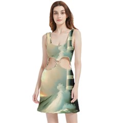 Sea Ocean Waves Lighthouse Nature Velour Cutout Dress by uniart180623