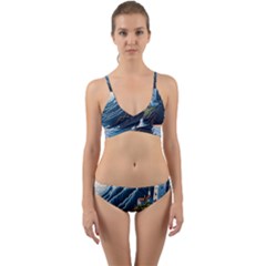 Lighthouse Sea Waves Wrap Around Bikini Set by uniart180623