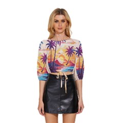 Nature Tropical Palm Trees Sunset Mid Sleeve Drawstring Hem Top by uniart180623